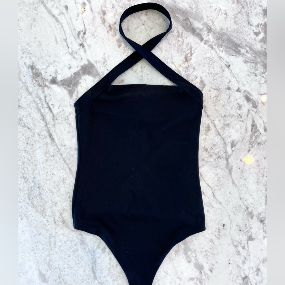 Abercrombie & Fitch “Seamless Halter Cutout Bodysuit” in color Black